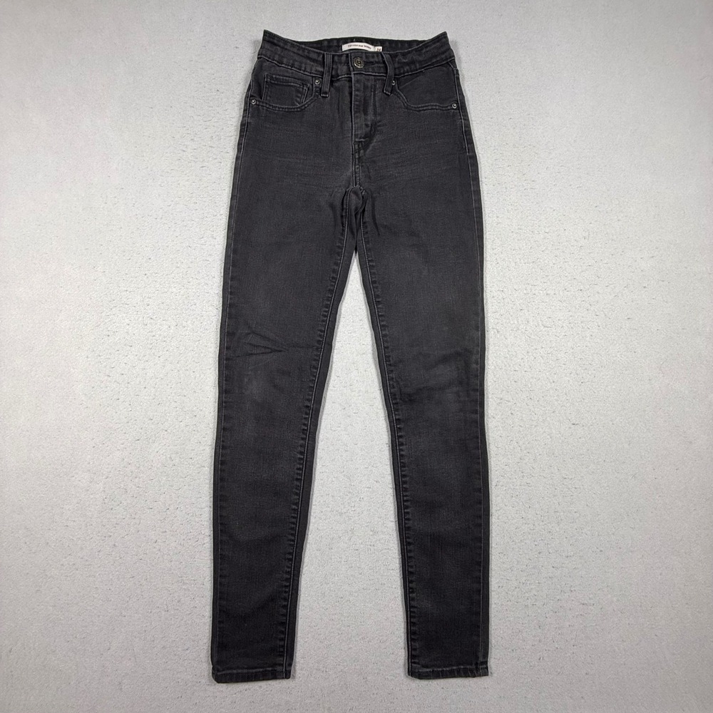Levis 721 High Rise Skinny Jeans Womens 24 Black Faded Stretch Denim‎ Casual